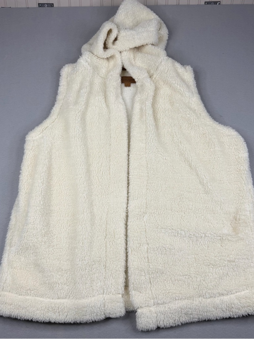 Koolaburra by UGG Sherpa Hooded Vest XL Cream Teddy Fleece Open Front